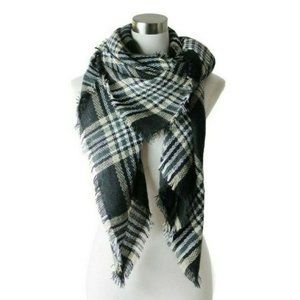 Modadorn Black Gingham Plaid Check Blanket Scarf